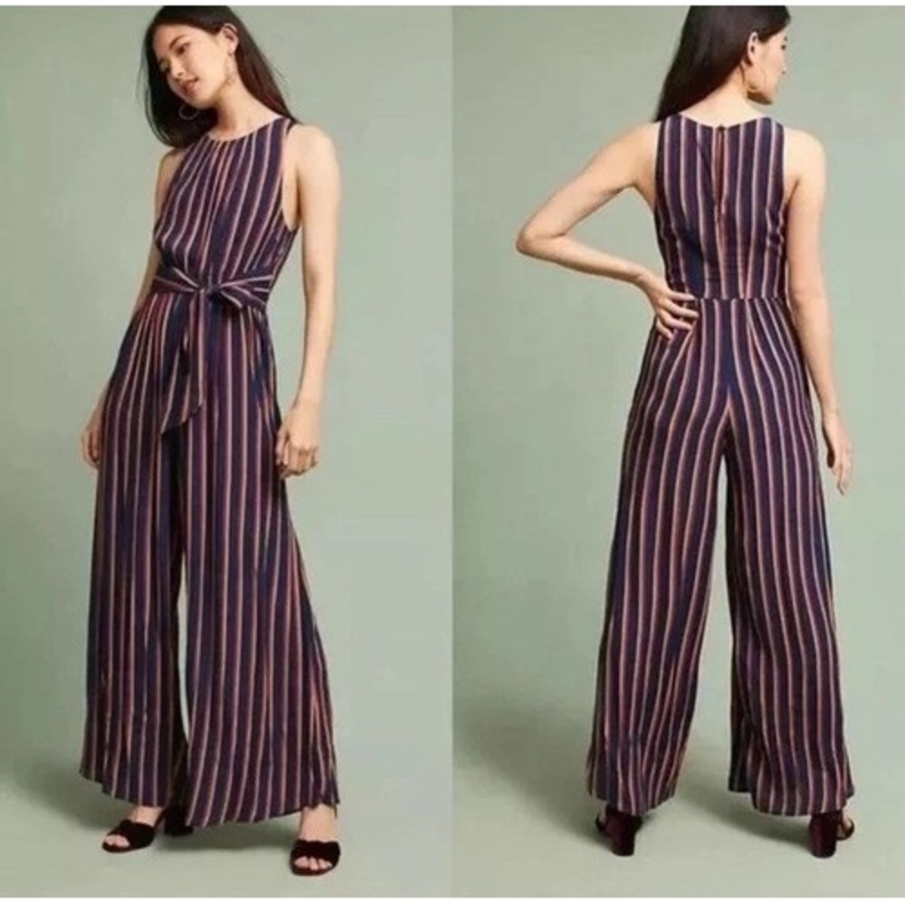 Anthropology Plenty by Tracy Reese Striped Wide Leg Jumpsuit Small